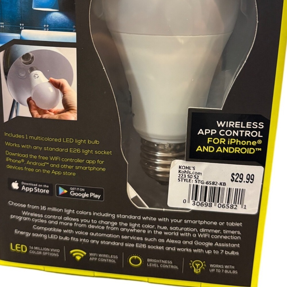 SmartGear WiFi Wireless Smart LED Bulb 16 Million Color Alexa Google STG-6582-KB - Picture 5 of 5
